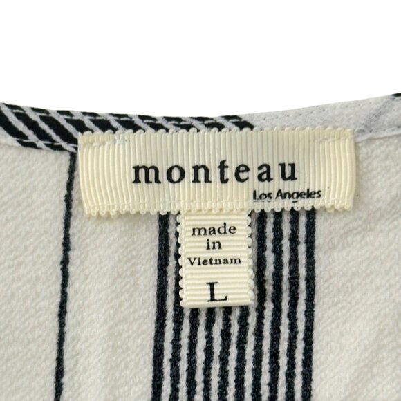 Monteau Womens Striped Sleeveless Peplum Top Size Large  Black & White Pullover - Picture 4 of 10